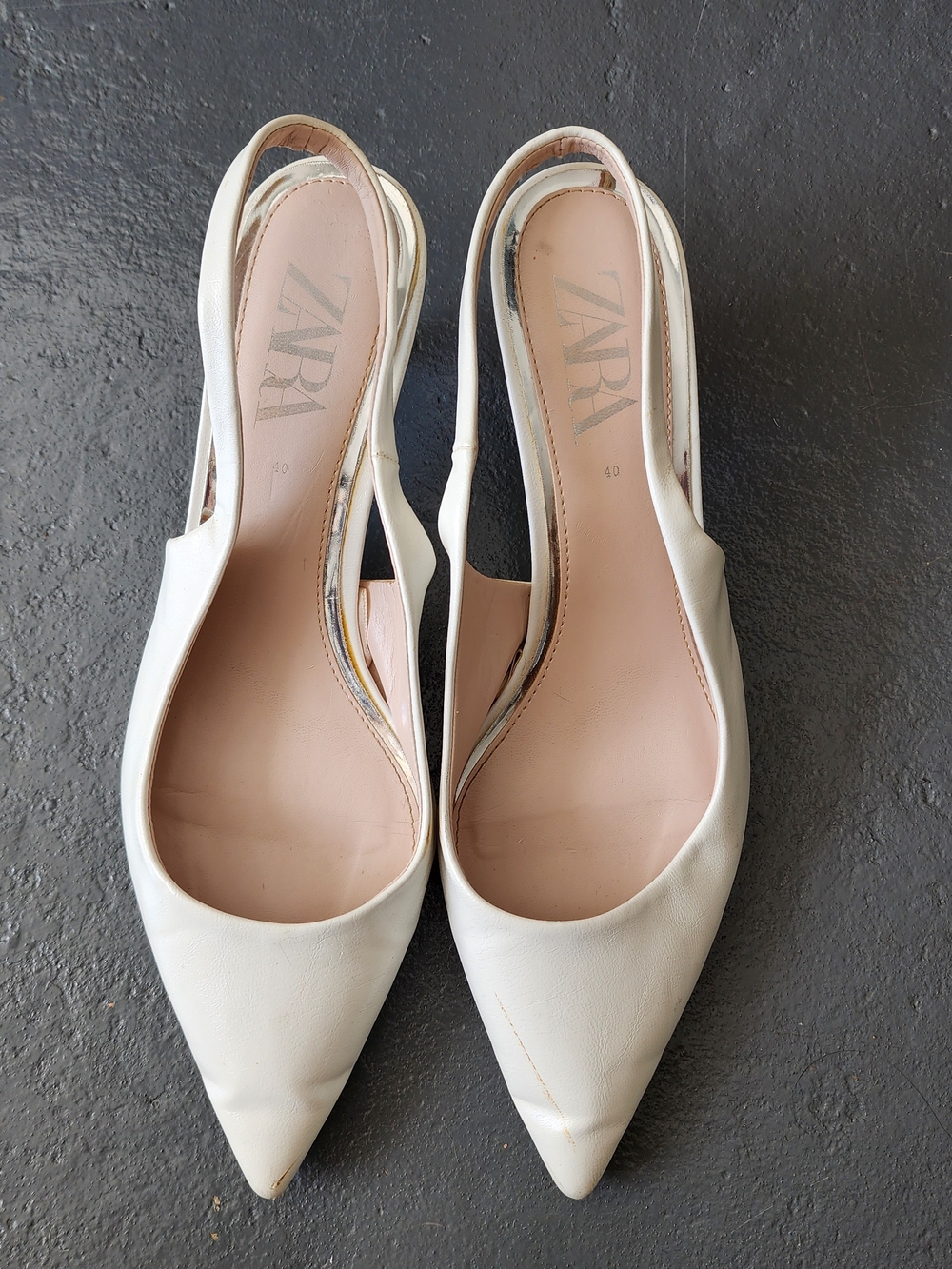 ZARA White Pointed Slingback Flats